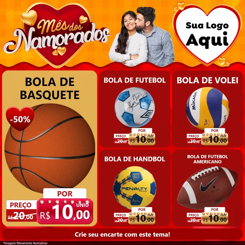 Modelo de Rede Social para Feed Facebook com o tema Mês dos Namorados para Artigos Esportivos