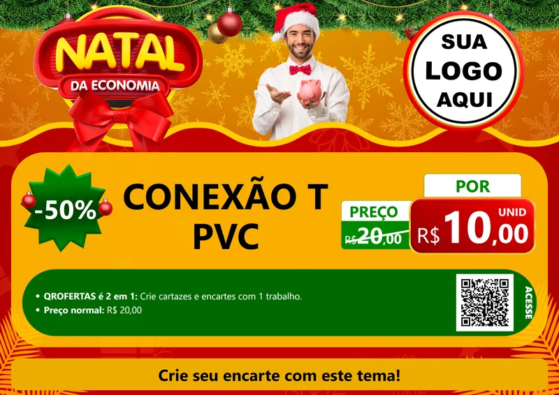 Modelo de Cartaz para Cartaz A4 Horizontal com o tema Natal da Economia para Tubos e conexões