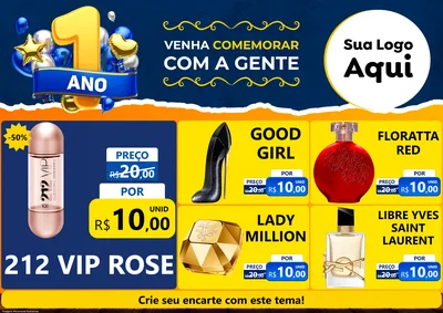 Modelo de Encarte para Encarte A4 Horizontal com o tema Um Ano de Aniversário para Perfumes