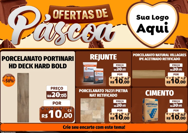 Modelo de Encarte para Encarte A4 Horizontal com o tema Ofertas de Páscoa para Pisos e revestimentos