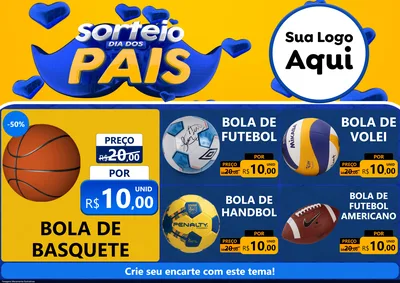 Modelo de Encarte para Encarte A4 Horizontal com o tema Sorteio Dia dos Pais para Artigos Esportivos