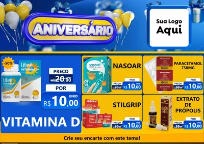Modelo de Encarte para Encarte A4 Horizontal com o tema Aniversário para Farmácia