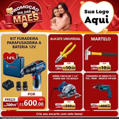 Modelo de Rede Social para Feed Facebook com o tema Promoção Dia das Mães para Maquinas e Ferramentas