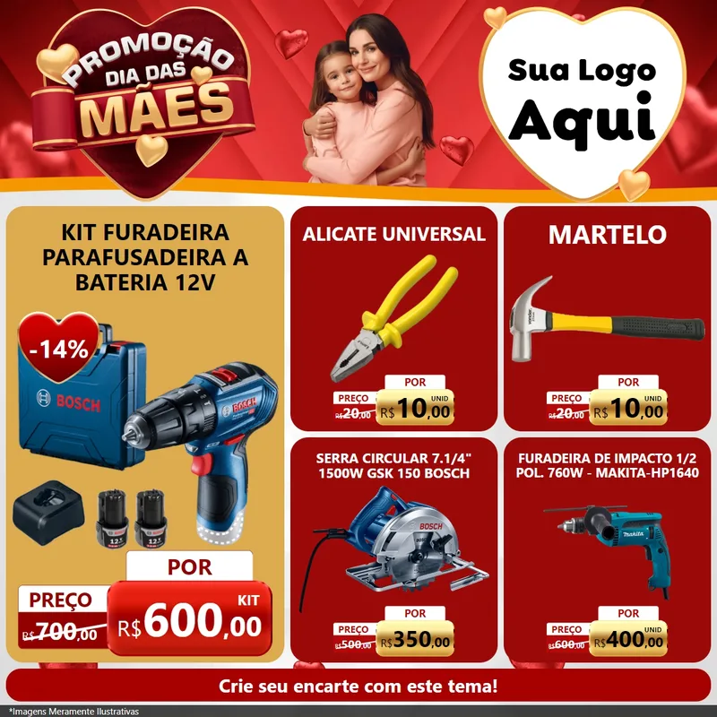 Modelo de Rede Social para Feed Facebook com o tema Promoção Dia das Mães para Maquinas e Ferramentas