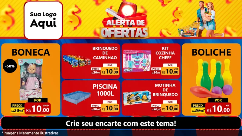 Modelo de TV para TV Horizontal com o tema Alerta de Ofertas para Brinquedos