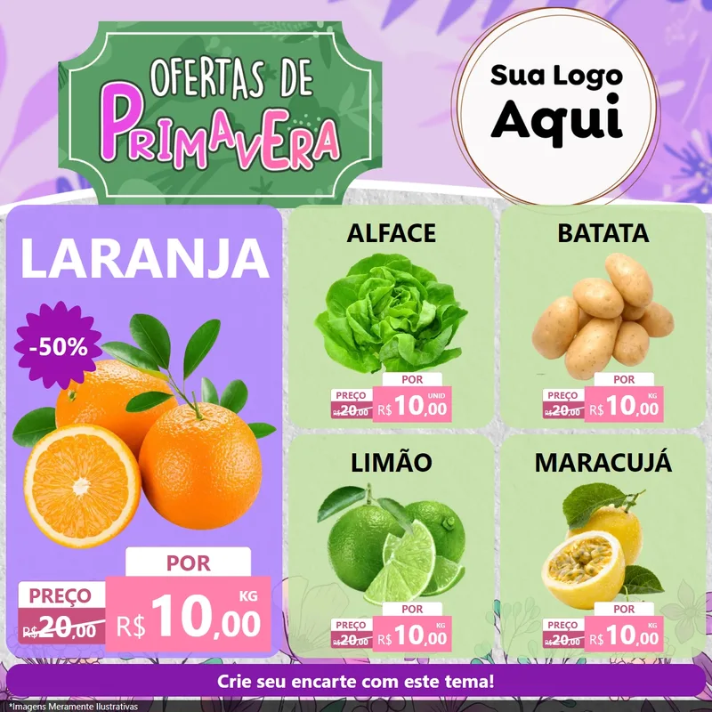 Modelo de Rede Social para Feed Facebook com o tema Ofertas de Primavera para Hortifrúti