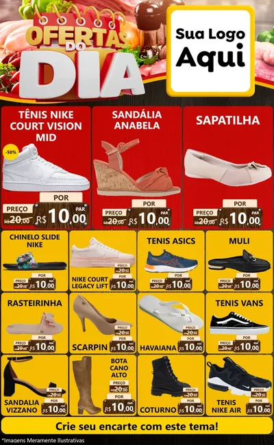 Modelo de Encarte para Encarte Grande com o tema Ofertas do Dia para Calçados