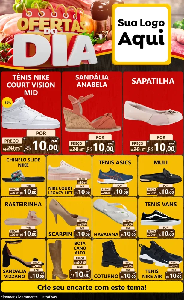 Modelo de Encarte para Encarte Grande com o tema Ofertas do Dia para Calçados