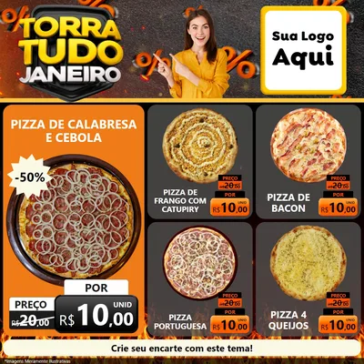 Modelo de Rede Social para Feed Facebook com o tema Torra Tudo Janeiro para Pizzaria