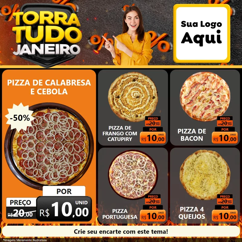 Modelo de Rede Social para Feed Facebook com o tema Torra Tudo Janeiro para Pizzaria