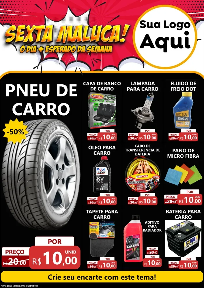 Modelo de Encarte para Encarte A4 Vertical com o tema Sexta Maluca! para Auto peças