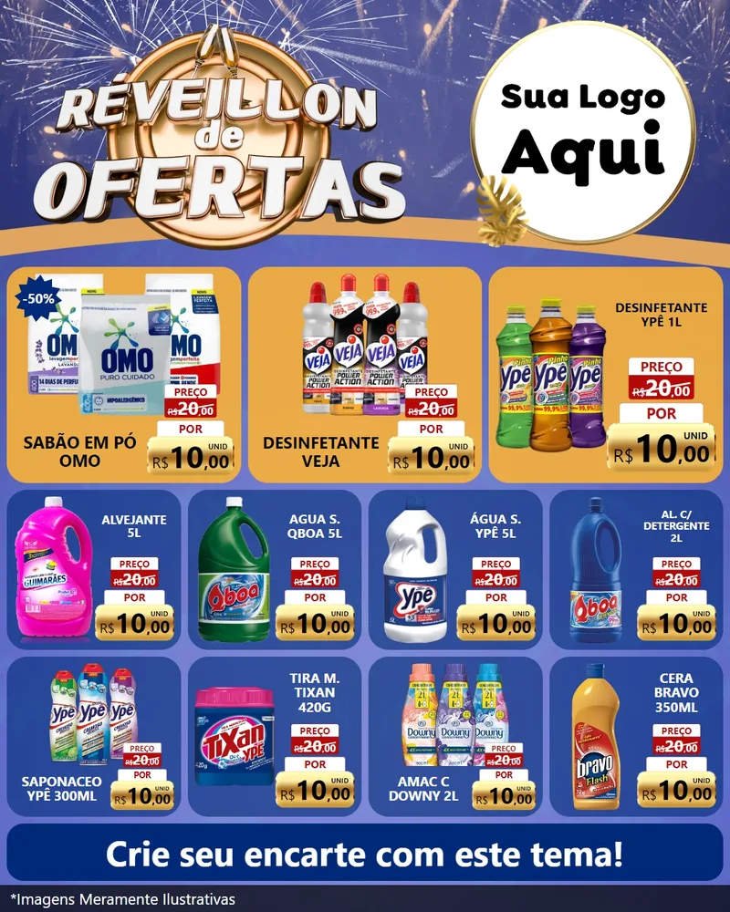 Modelo de Rede Social para Feed Instagram com o tema Réveillon de Ofertas para Produtos de Limpeza