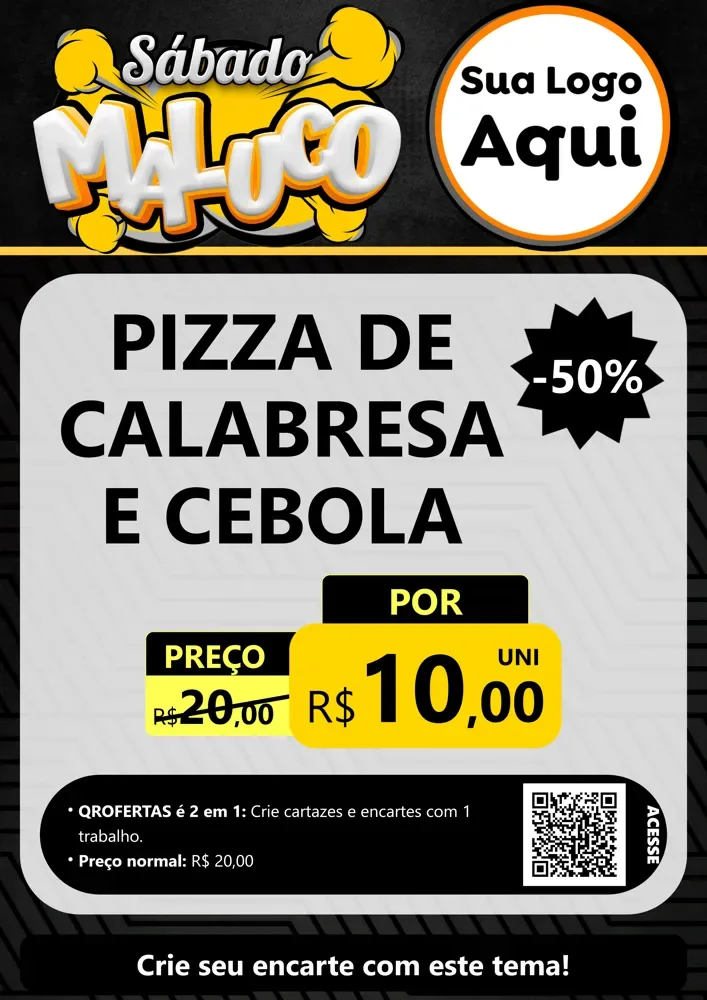 Modelo de Cartaz para Cartaz A4 Vertical com o tema Sábado Maluco para Pizzaria