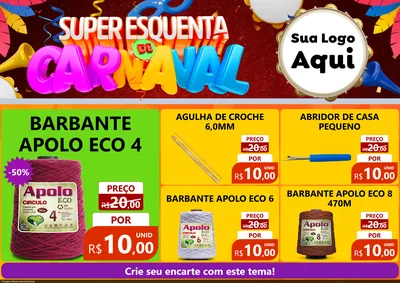 Modelo de Encarte para Encarte A4 Horizontal com o tema Super Esquenta de Carnaval para Armarinho e Aviamentos
