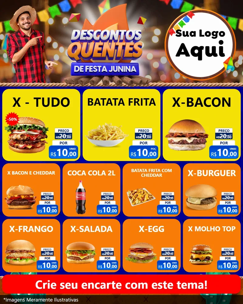 Modelo de Rede Social para Feed Instagram com o tema Descontos Quentes de Festa Junina para Hamburgueria