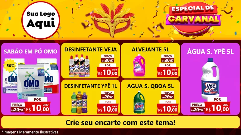 Modelo de TV para TV Horizontal com o tema Especial de Carnaval para Produtos de Limpeza