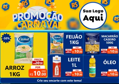 Modelo de Encarte para Encarte A4 Horizontal com o tema Promoção de Carnaval para Supermercado