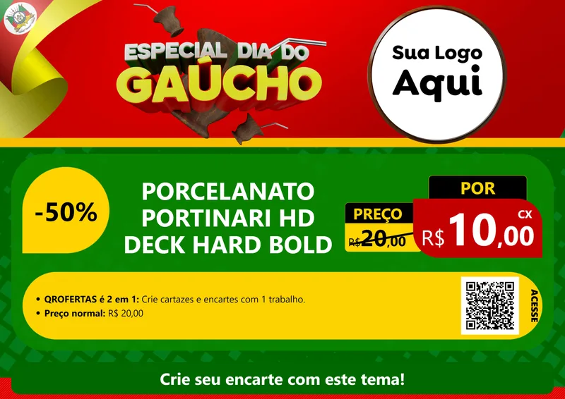 Modelo de Cartaz para Cartaz A4 Horizontal com o tema Especial Dia do Gaúcho para Pisos e revestimentos