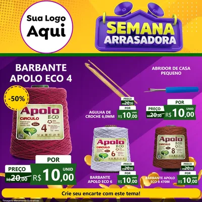 Modelo de Rede Social para Feed Facebook com o tema Semana Arrasadora para Armarinho e Aviamentos