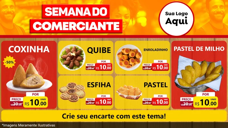 Modelo de TV para TV Horizontal com o tema Semana do Comerciante para Salgadaria