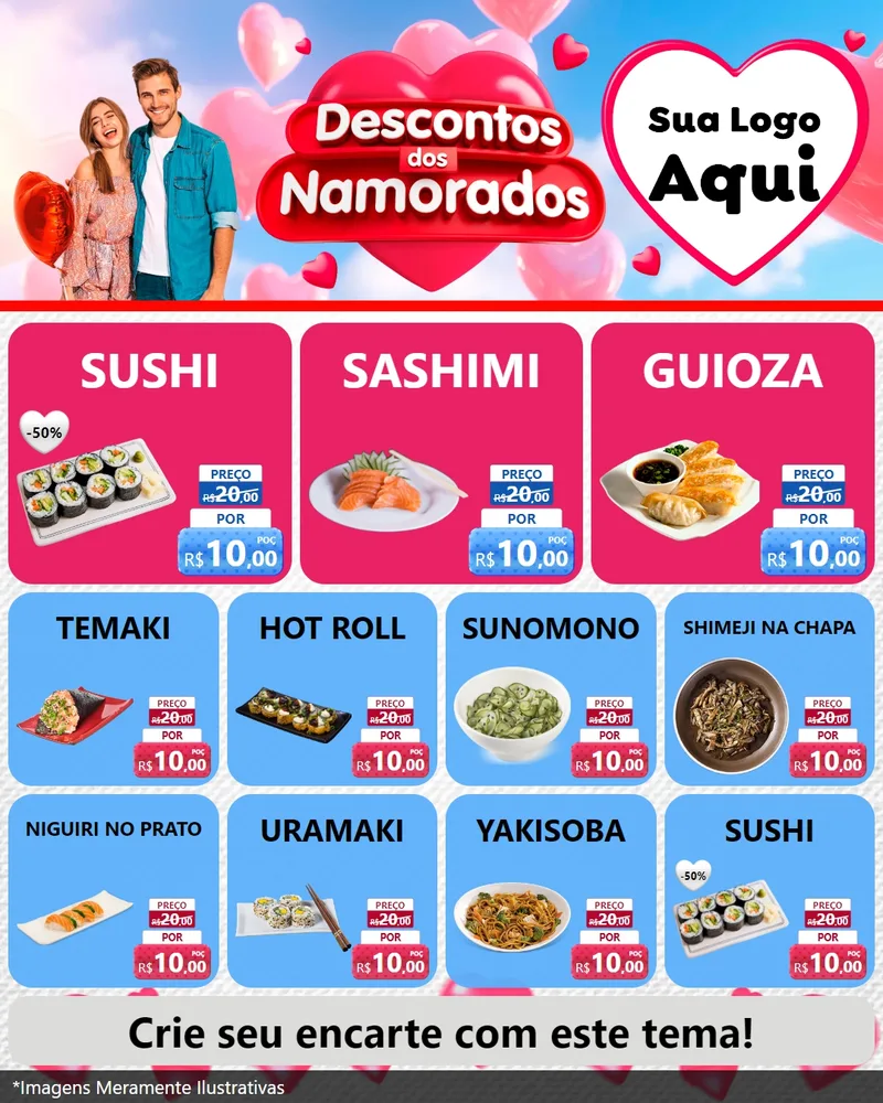 Modelo de Rede Social para Feed Instagram com o tema Descontos dos Namorados para Comida japonesa