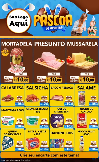 Modelo de Encarte para Encarte Grande com o tema Páscoa de Ofertas para Frios e Laticínios