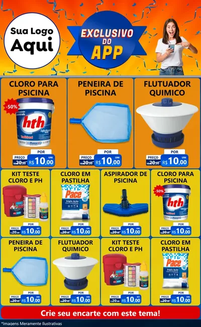 Modelo de Encarte para Encarte Grande com o tema Exclusivo do Aplicativo para Produtos para Piscina
