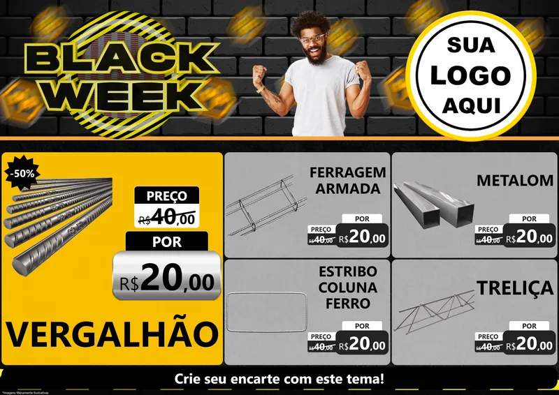 Modelo de Encarte para Encarte A4 Horizontal com o tema Black Week para Ferragens