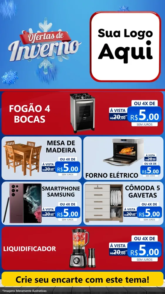 Modelo de TV para TV Vertical com o tema Ofertas de Inverno para Móveis e Eletro