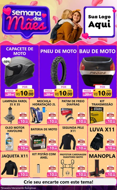 Modelo de Encarte para Encarte Grande com o tema Semana das Mães para Moto peças