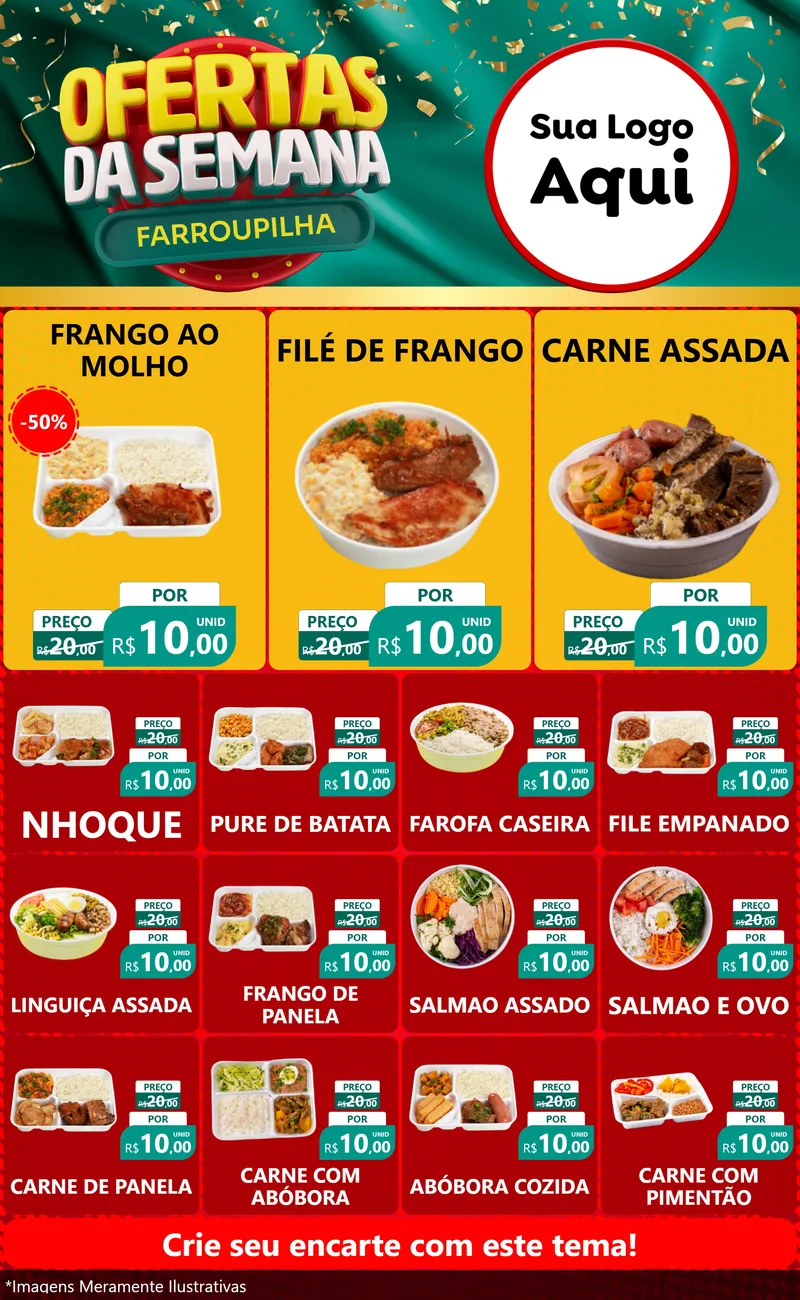 Modelo de Encarte para Encarte Grande com o tema Ofertas da Semana Farroupilha para Restaurante