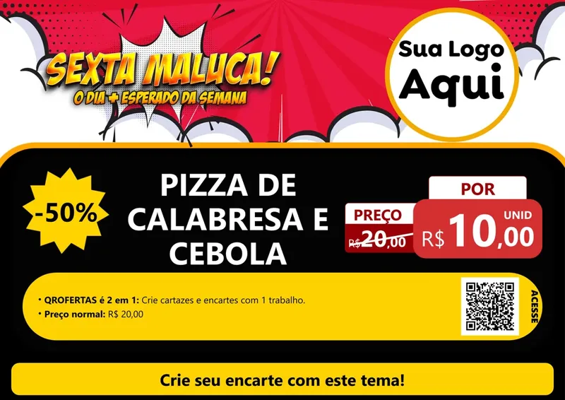 Modelo de Cartaz para Cartaz A4 Horizontal com o tema Sexta Maluca! para Pizzaria