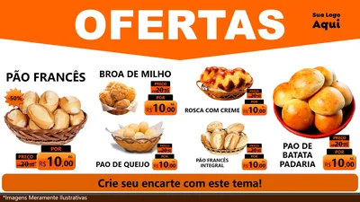 Modelo de TV para TV Horizontal com o tema Ofertas Laranja Cartaz para Padaria