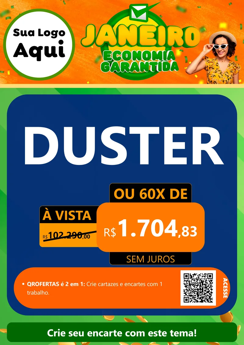 Modelo de Cartaz para Cartaz A4 Vertical com o tema Janeiro - Economia Garantida para Concessionaria de Carros