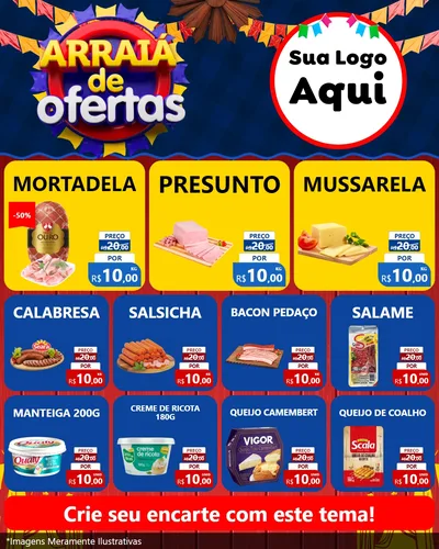 Modelo de Rede Social para Feed Instagram com o tema Arraiá de Ofertas para Frios e Laticínios