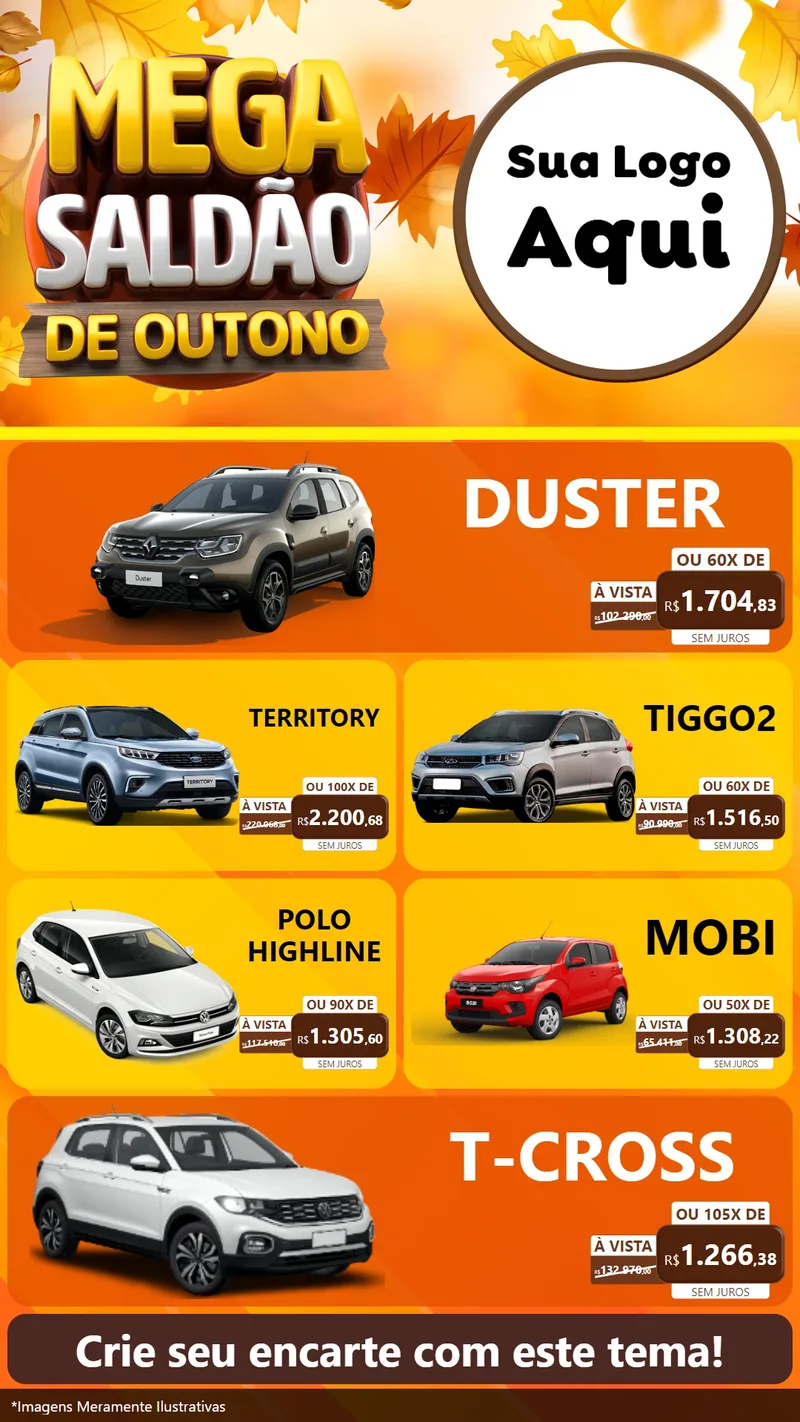 Modelo de TV para TV Vertical com o tema Mega Saldão de Outono para Concessionaria de Carros