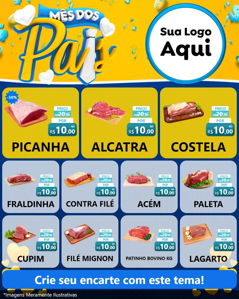Modelo de Rede Social para Feed Instagram com o tema Mês dos Pais para Açougue