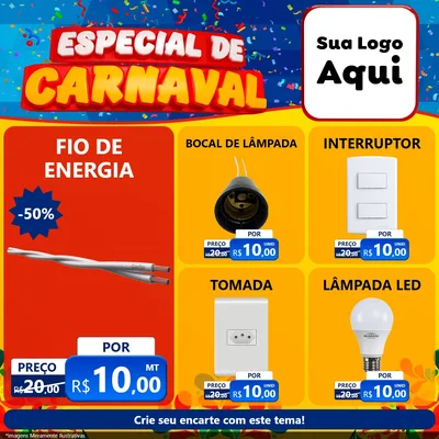 Modelo de Rede Social para Feed Facebook com o tema Especial de Carnaval para Materiais Elétricos