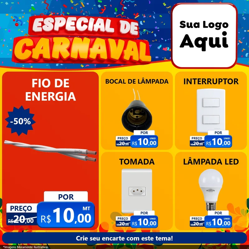 Modelo de Rede Social para Feed Facebook com o tema Especial de Carnaval para Materiais Elétricos
