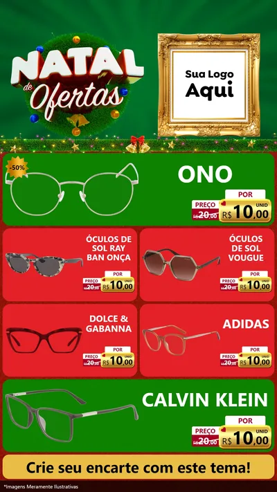 Modelo de TV para TV Vertical com o tema Natal de Ofertas para Óticas