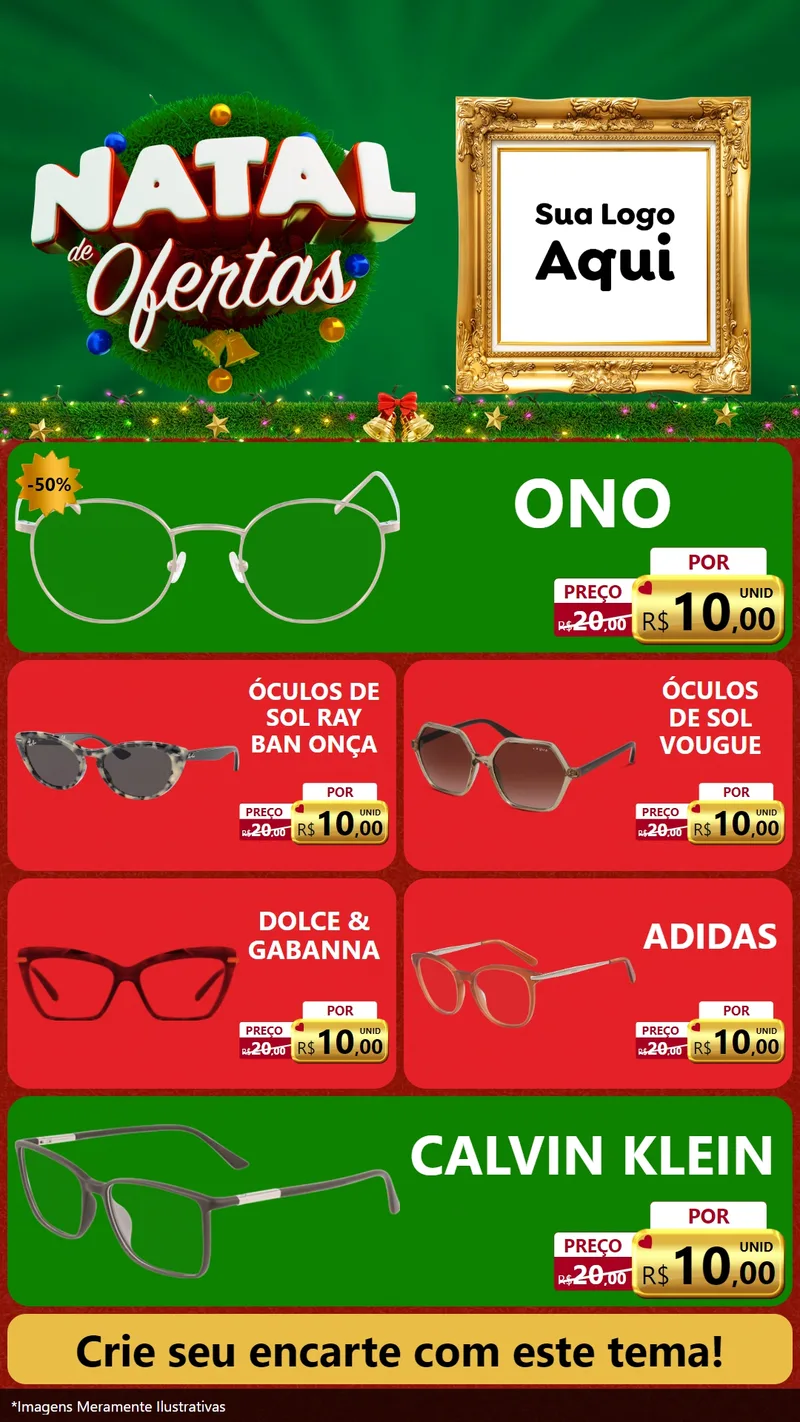 Modelo de TV para TV Vertical com o tema Natal de Ofertas para Óticas