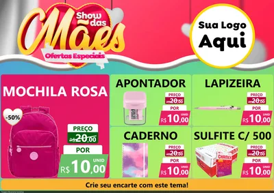 Modelo de Encarte para Encarte A4 Horizontal com o tema Show das Mães - Ofertas Especiais para Papelaria