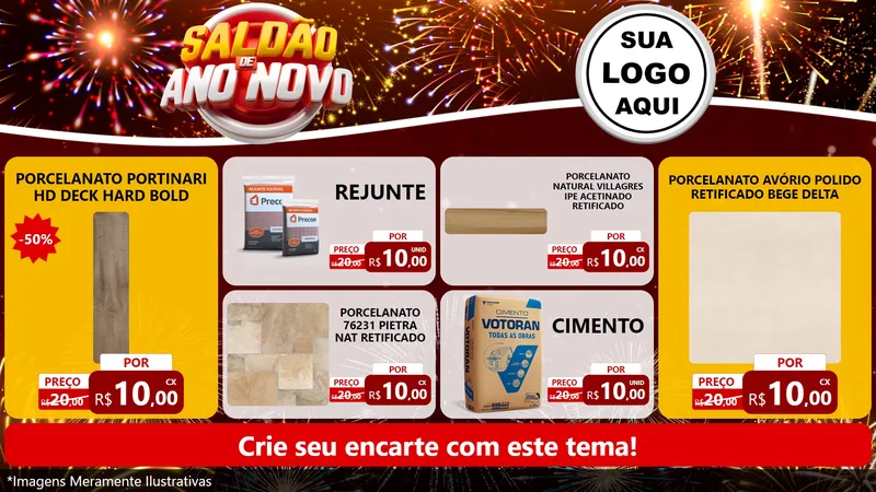Modelo de TV para TV Horizontal com o tema Saldão de Ano Novo para Pisos e revestimentos