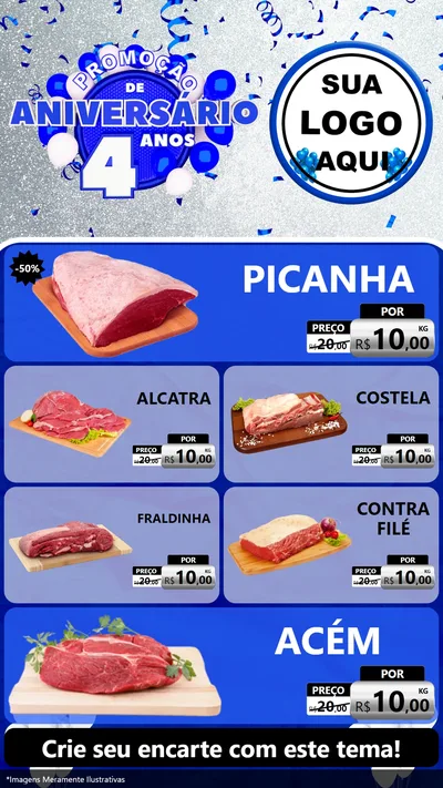 Modelo de TV para TV Vertical com o tema Promoção de Aniversário - 4 Anos para Açougue