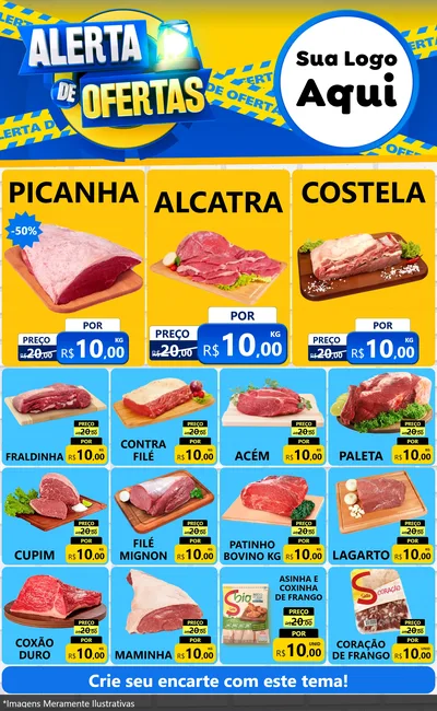 Modelo de Encarte para Encarte Grande com o tema Alerta de Ofertas para Açougue