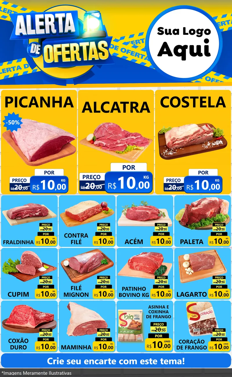 Modelo de Encarte para Encarte Grande com o tema Alerta de Ofertas para Açougue