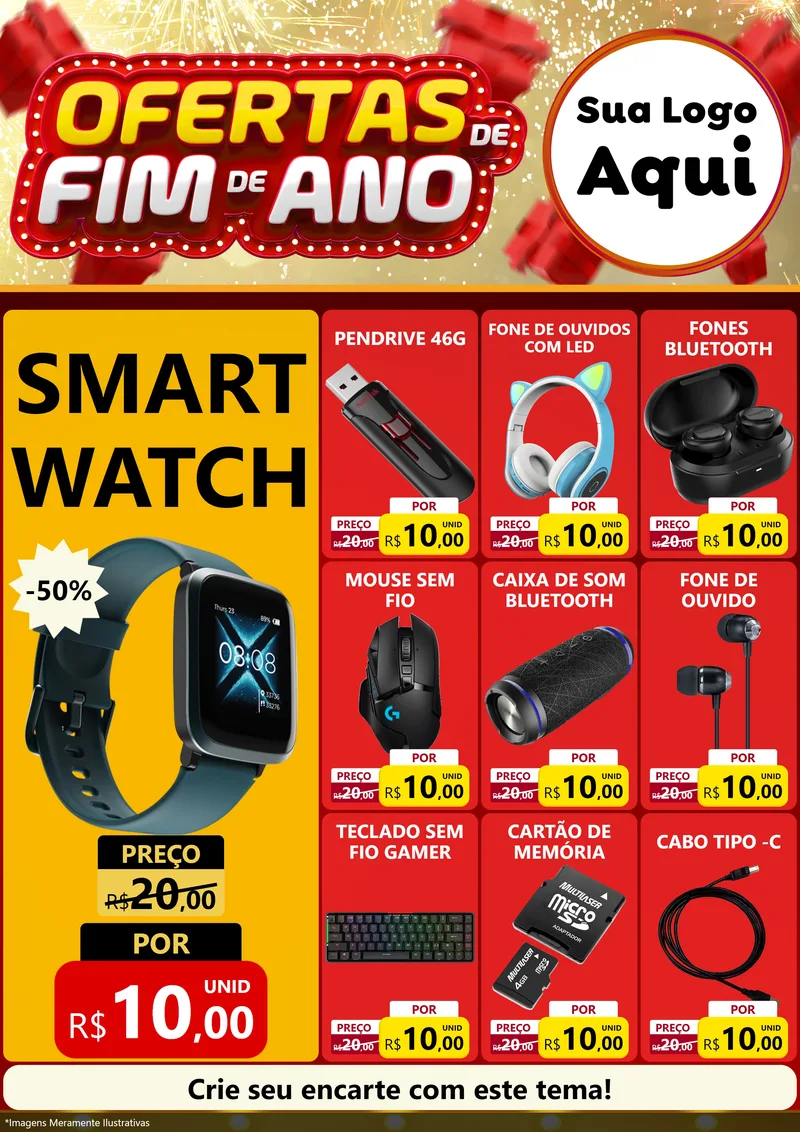 Modelo de Encarte para Encarte A4 Vertical com o tema Ofertas de Fim de Ano para Informática