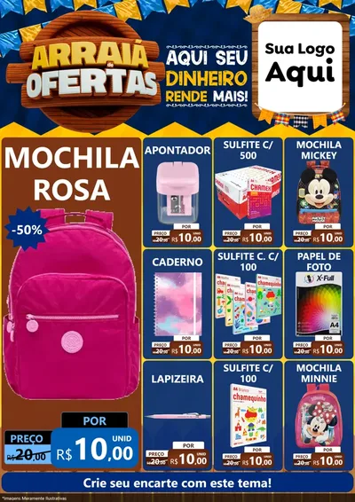 Modelo de Encarte para Encarte A4 Vertical com o tema Arraiá de Ofertas - Junina para Papelaria