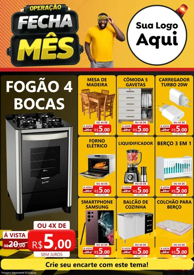 Modelo de Encarte para Encarte A4 Vertical com o tema Operação Fecha Mês para Móveis e Eletro