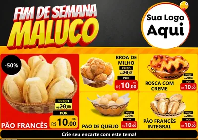Modelo de Encarte para Encarte A4 Horizontal com o tema Final de Semana Maluco para Padaria
